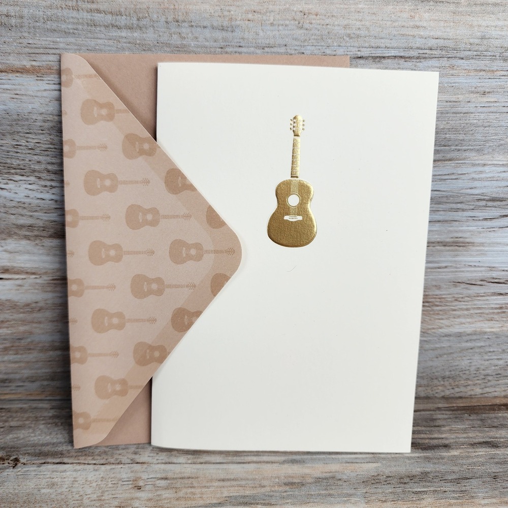 Marcel Schurman Gold Foil Guitar Notecards Set of 10 with Patterned Envelopes